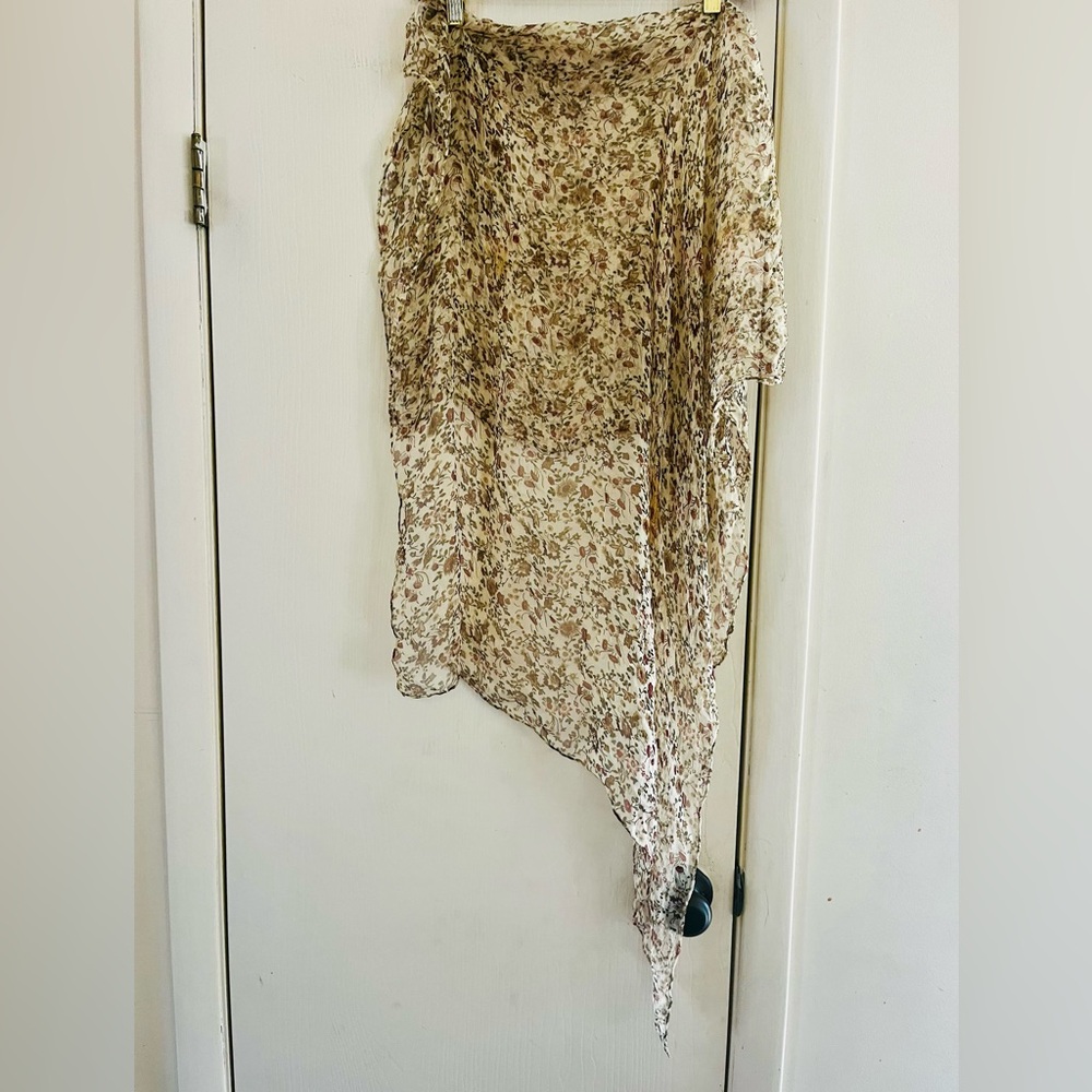 VTG 90s 100% Silk Floral Boho Rolled Edge Cottagecore Fairycore Festival Scarf